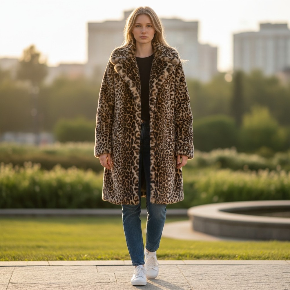New Look Leopard Print Faux Fur Coat Women's XL Oversized Plush Statement Jacket